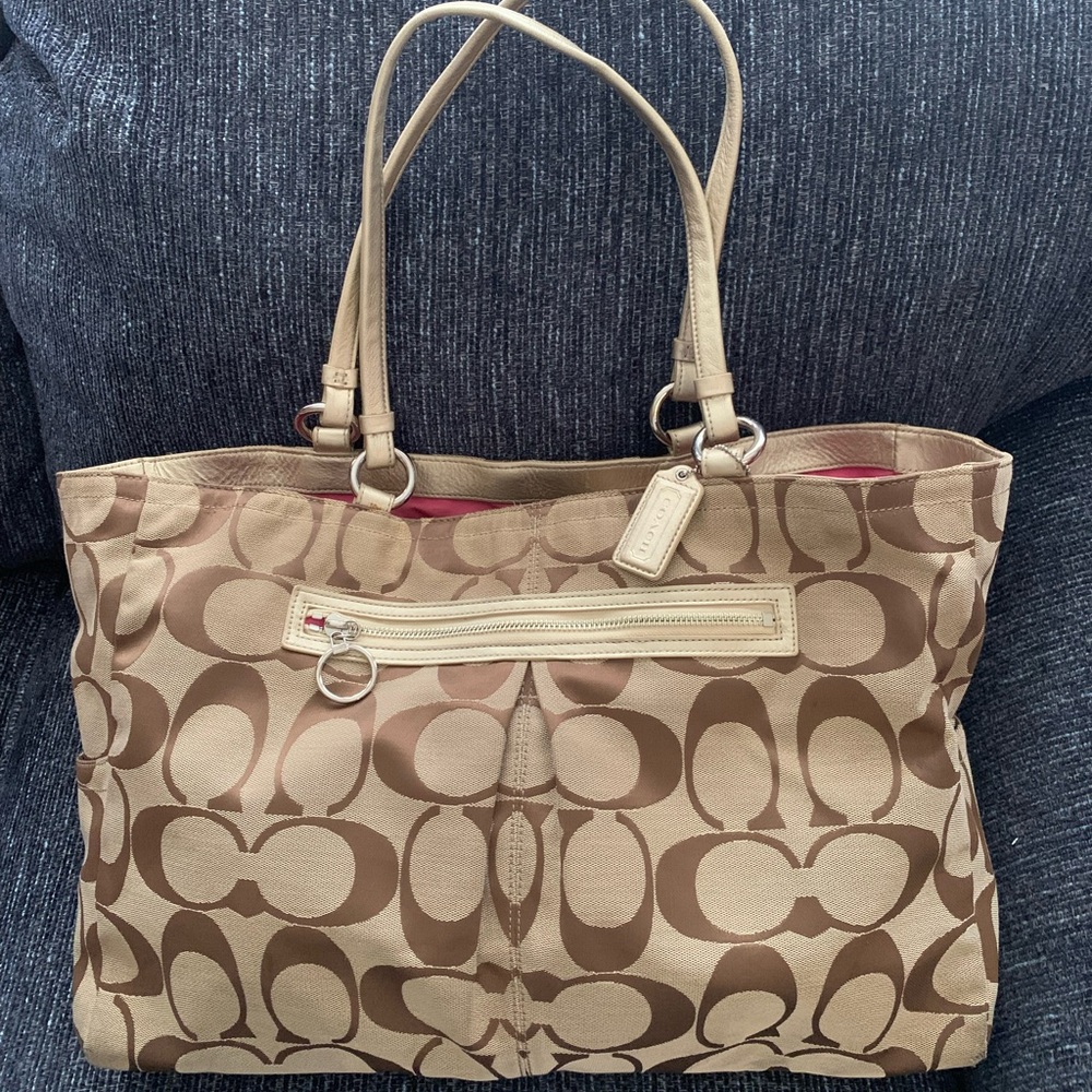 Coach F14863 Brown Logo Gabby XL Carryall Tote Shoulder Bag WITH wallet!